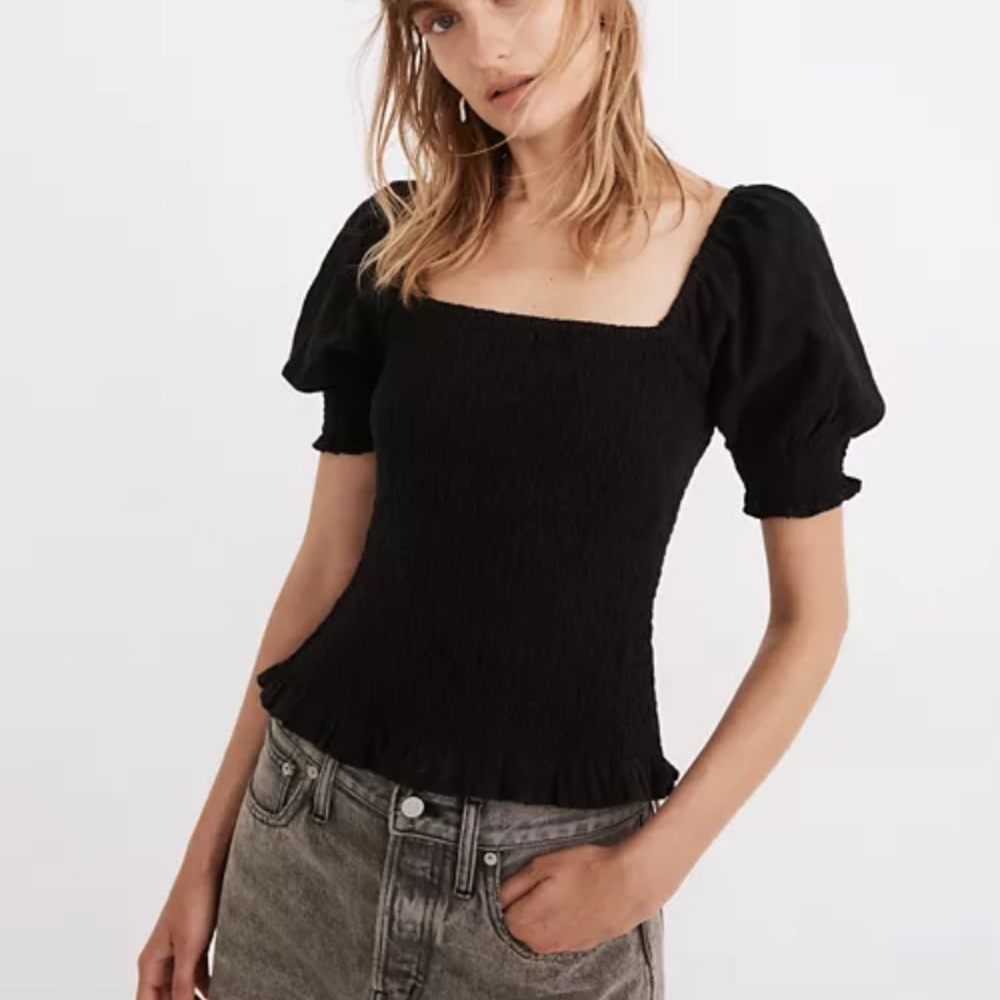 Madewell Lucie Puff Sleeve Smocked Bodice Top